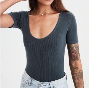 American Eagle Outfitters Gray Ribbed Bodysuit